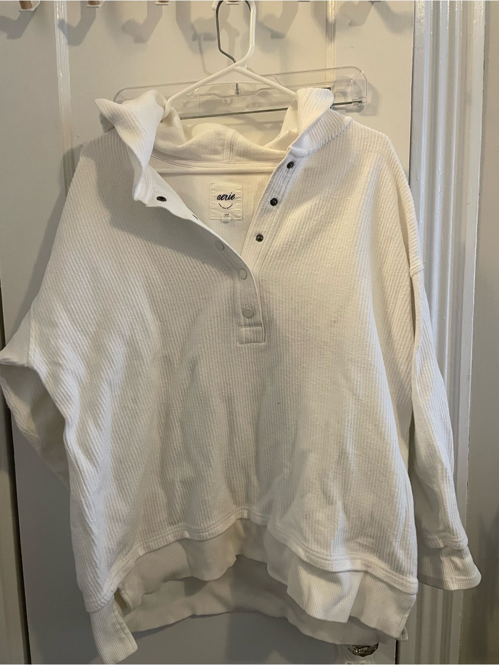 aerie Cream Ribbed Snap-Front Henley Top
